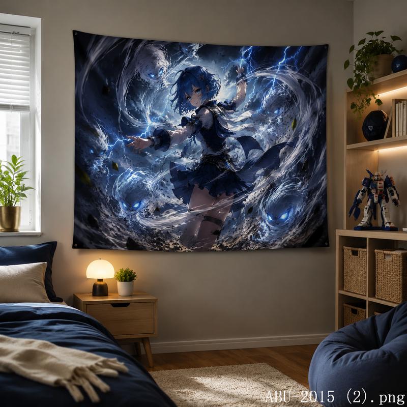 Starry Sky Moon Anime Warrior Aesthetic Tapestry Cool Fantasy Galaxy Cartoon Wall Hanging Bedroom Dorm Home Decor