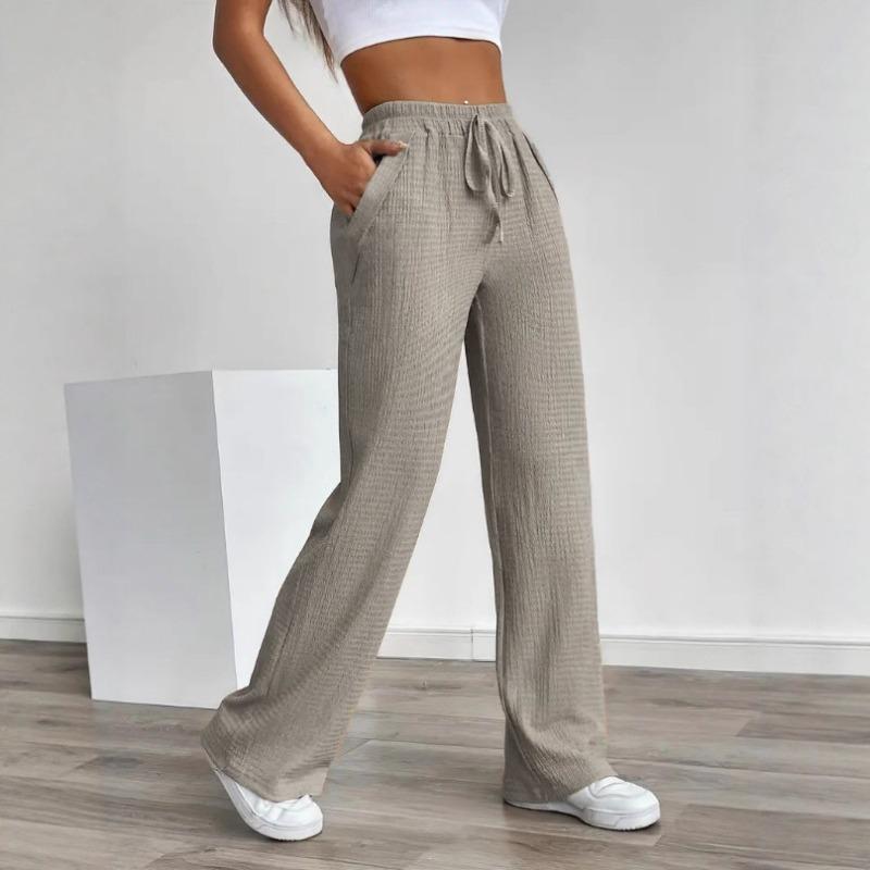 2025 Nová jarní a podzimní móda Dámské jednoduché jednobarevné volné kalhoty středního pasu s kapsami