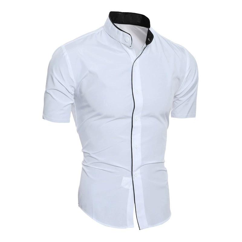 Summer Men's Stand-up Collar Solid Color Short-sleeved Shirt Casual Fashion Single-breasted Men's Shirt