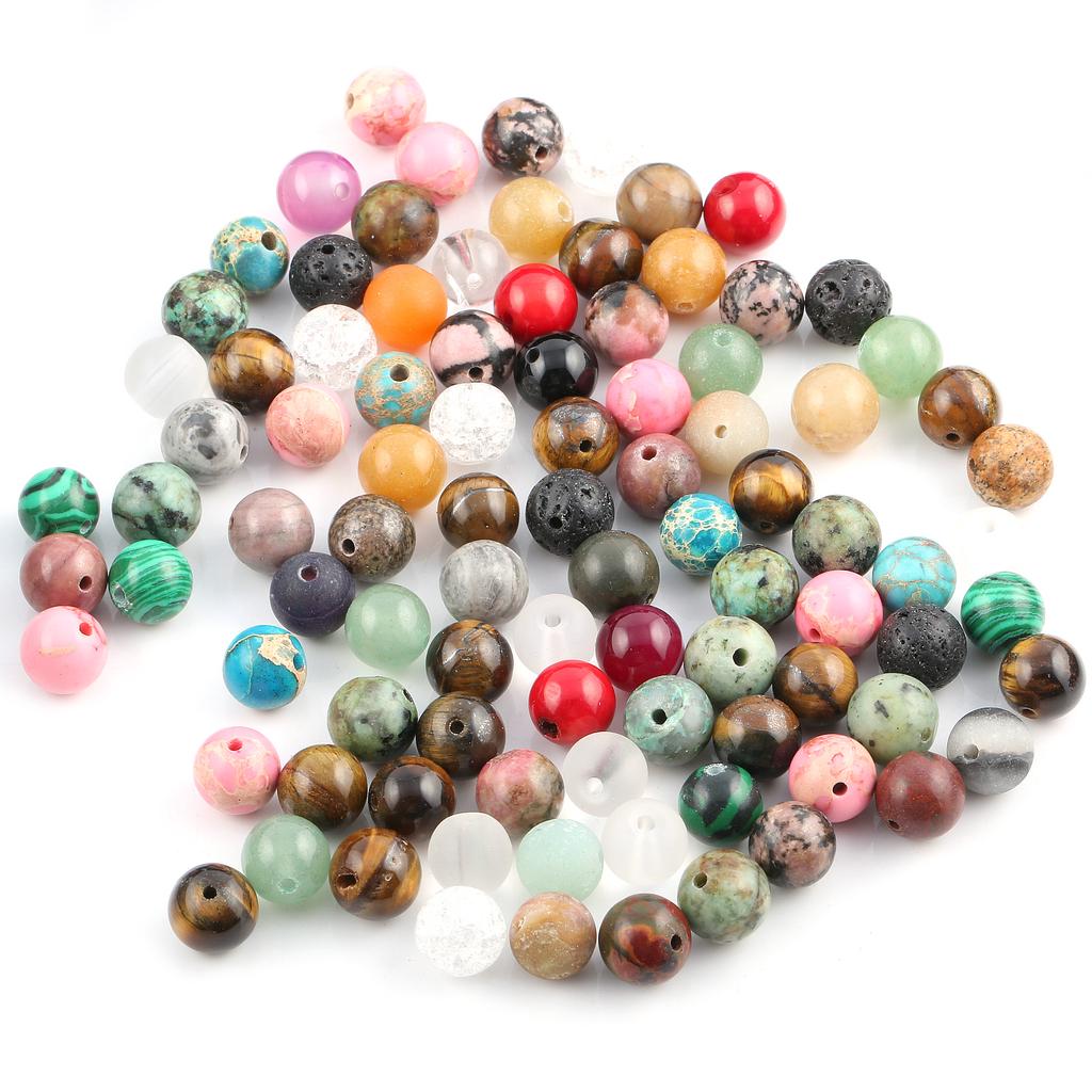 100 Piezas/Paquete Pequeñas Cuentas Redondas de Piedra Natural de Energía con Agujeros, Cristal Curativo Reiki Ágata Jade Gemas Cuentas Sueltas para Fabricación de Joyería Accesorios DIY