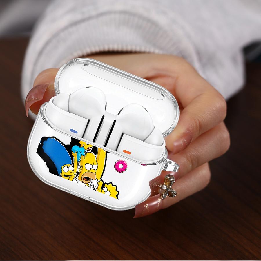 Case For Samsung Galaxy Buds 3Pro 2 4 Pro Live 2Pro 3 FE 4Pro Clear Earphone Cases Cover With Hook Cute The S-simpsons
