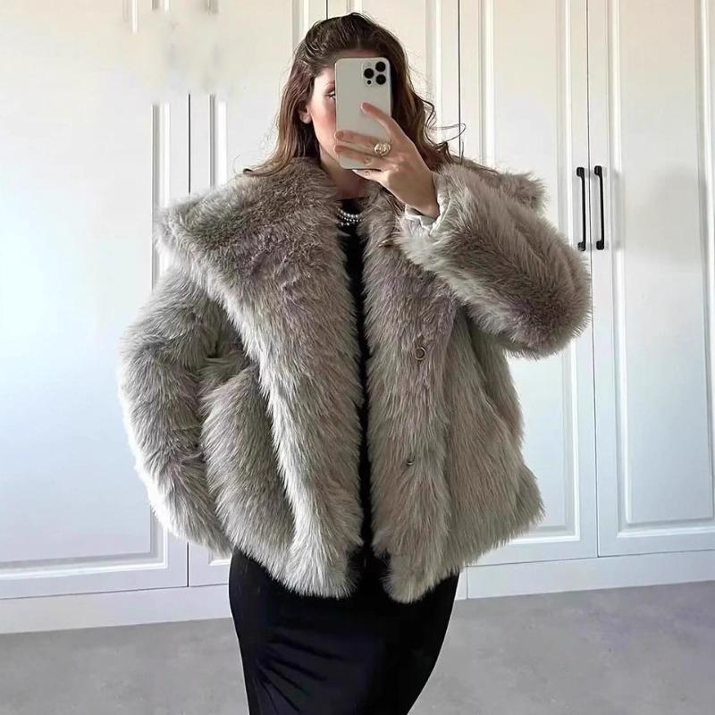 Women's Clothing Autumn and Winter New Imitation Fur Jacket Top Women's Artificial Wool Short Woolen Jacket Large Lapel