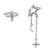 Sparkling Asymmetric Zircon Star Moon Ear Clip for Women Without Piercing Cross Tassel Ear Cuff Clip Earrings Wedding Jewelry