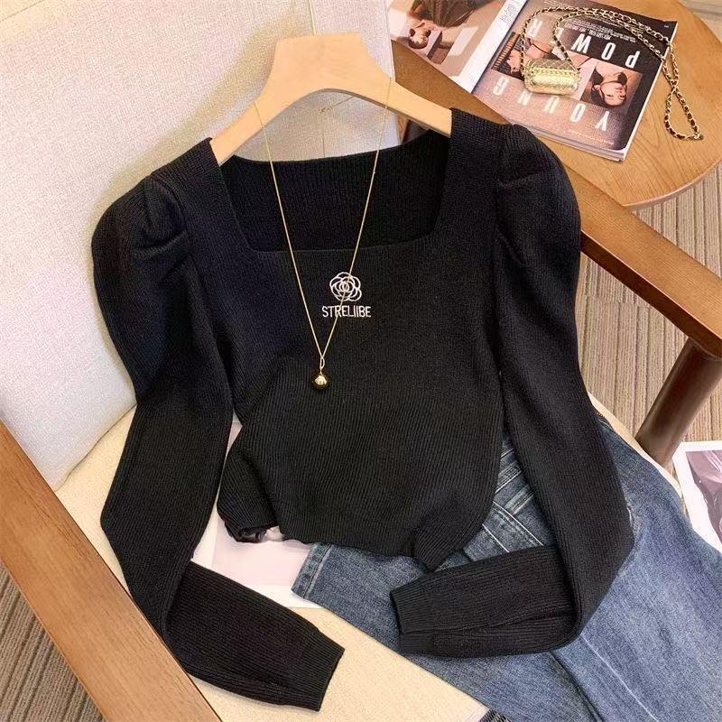 

Вязаный свитер весна и осень новый дизайн чувство мода тонкий нишевый вязаный топ женская одежда S