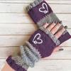 Gants en tricot sans doigts avec broderie de chat et patchwork, Gants décontractés ouverts aux doigts tendance pour femme, Mitaines chaudes d'hiver sans doigts