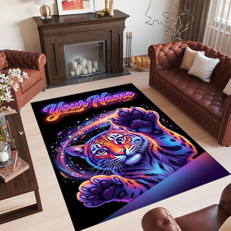Leopard Theme Crystal Velvet Floor Rug Personalized Custom Name Text Warm Carpet Home Decoration