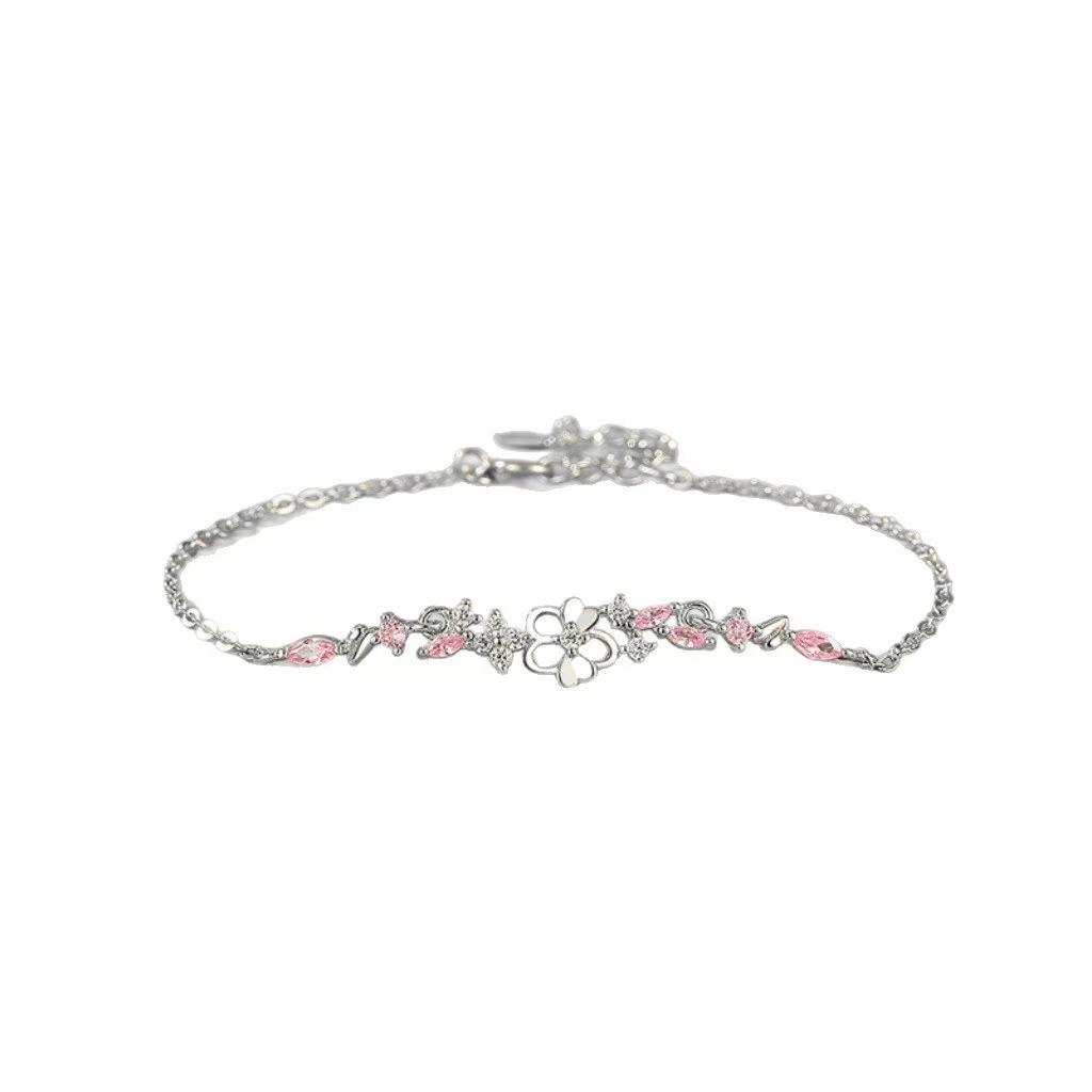 S925 Sterling Silver Peach Blossom Bracelet for Women Elegant Micro Inlaid Zirconia Minimalist Delicate Jewelry