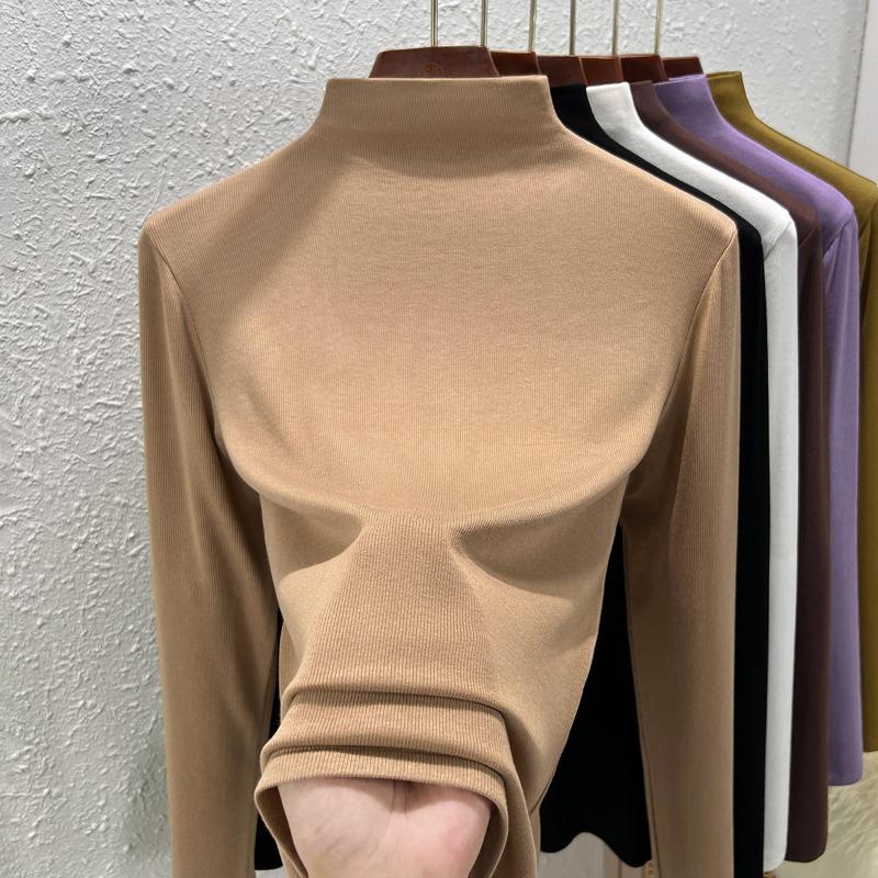 Black bottoming shirt women's inner Modal long-sleeved t-shirt basic semi-turtleneck top spring and autumn new