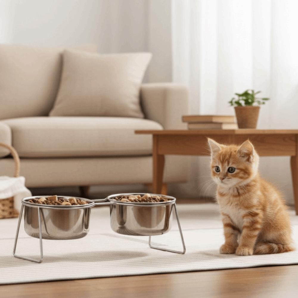 With Stand Stainless Steel Cat Bowl Fall-Resistant High Foot Dog Feeder Pet Food Bowl Outdoor