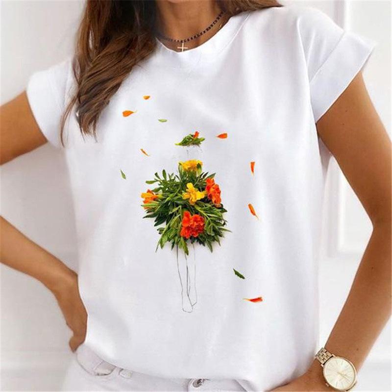 Explosive Sunflower Flower Base Casual White Shortsleeved Womens Tshirt Oversized T Shirt Harajuku Tops