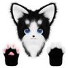 Animale Gatto Fursuit Maschera per la Testa Peluche e Therian Set di Guanti Zampa Per Costume di Halloween Cosplay Accessori