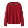 Women's Handmade Rhinestone Crew Neck Wool Cardigan - 2026 Autumn/Winter Collection