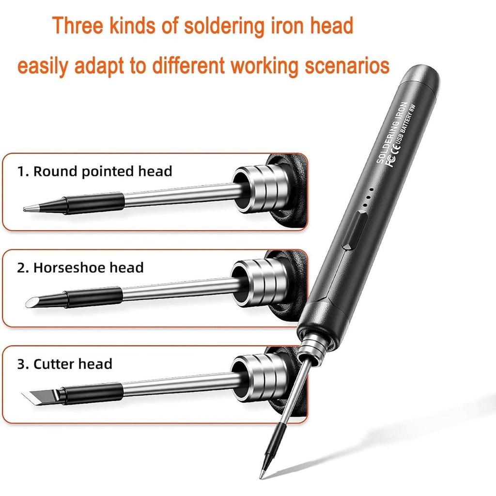USB Rechargeable Portable Soldering Iron, 3 Speed Adjustable Temperature USB Electric Iron Mini Soldering Iron Kit Grey