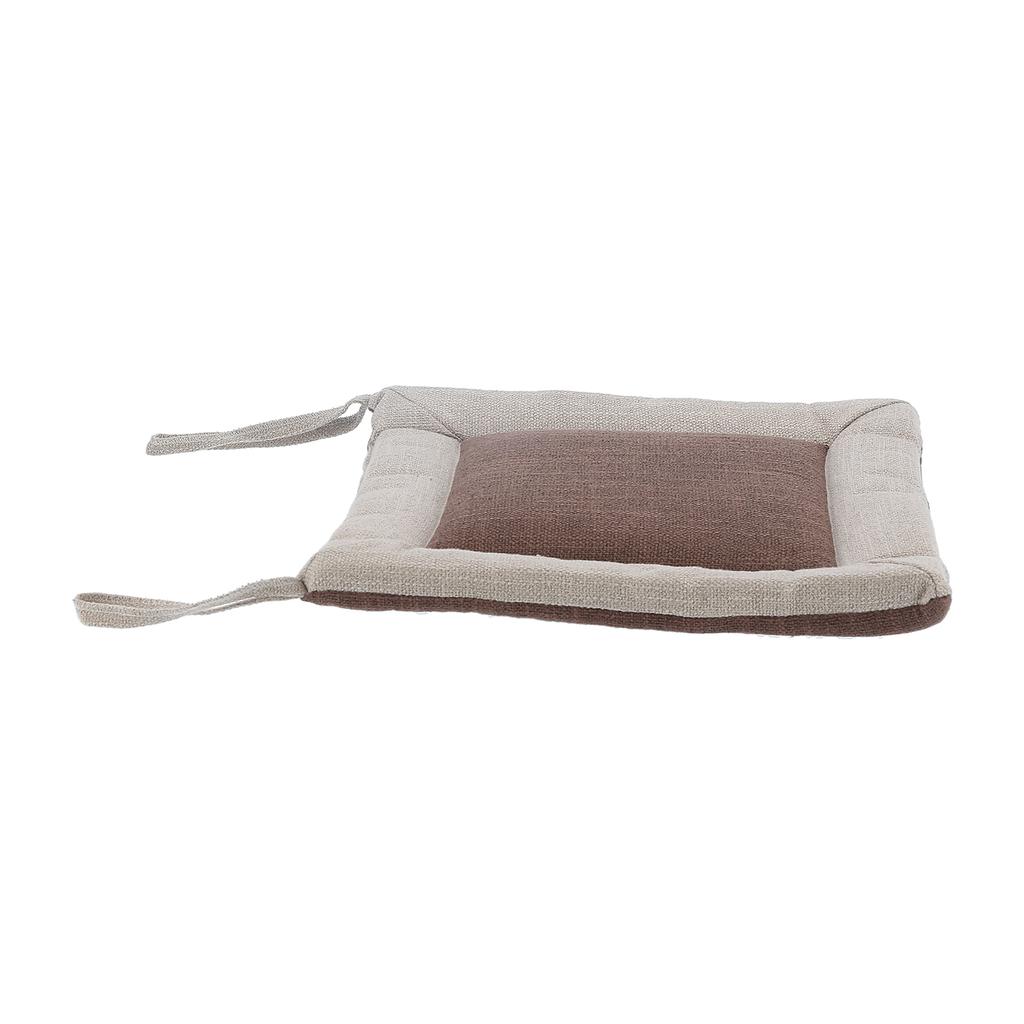Linen Seat Cushion Coffee Color AntiDeformation MultiLayer Cotton Linen Chair Cushion with Fixable Straps