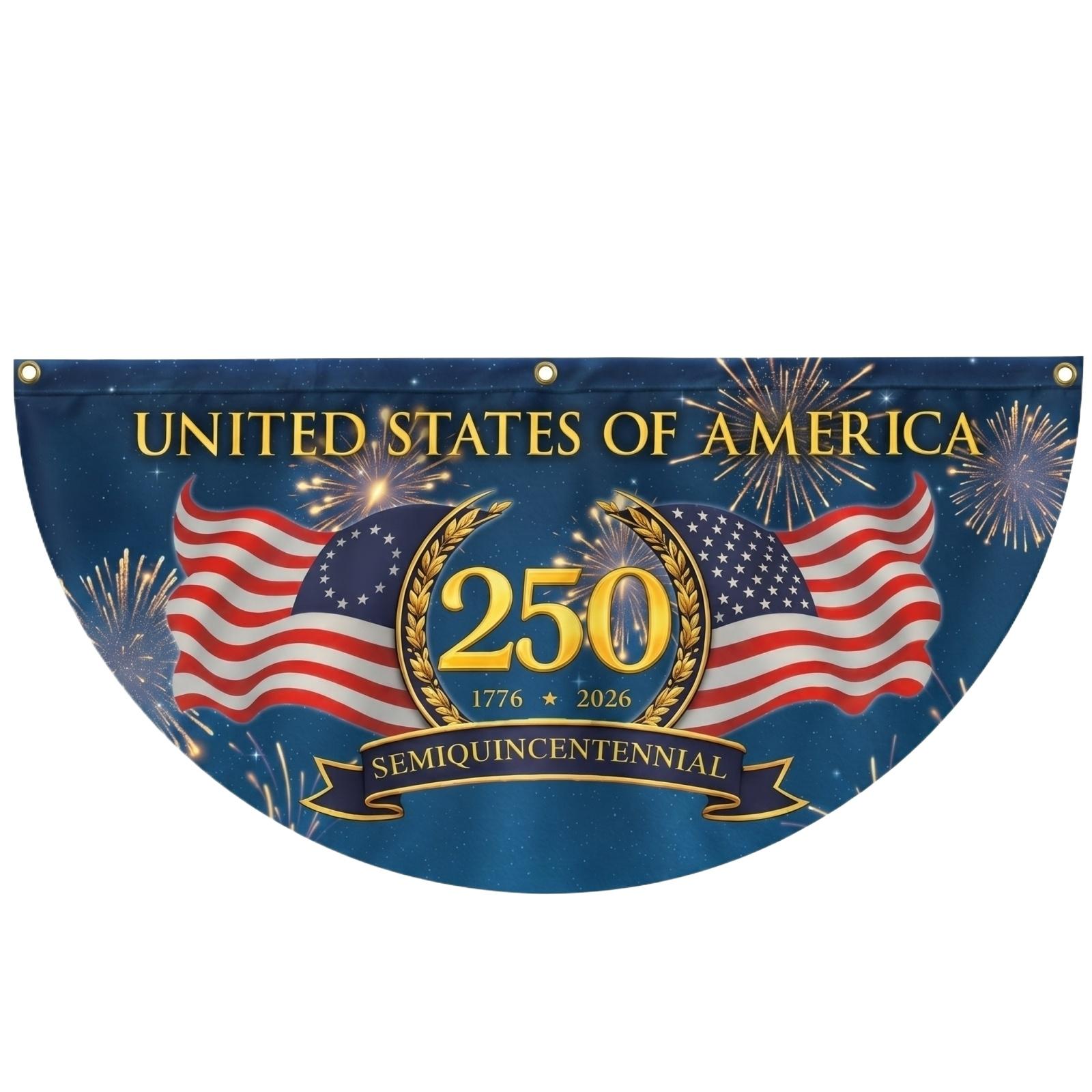 

0th Anniversary Of Independence Flag, Festival Decorative Half-Dome Flag, (1776 - 2026 ) Fan-shaped American Flag Decoration One Size синий