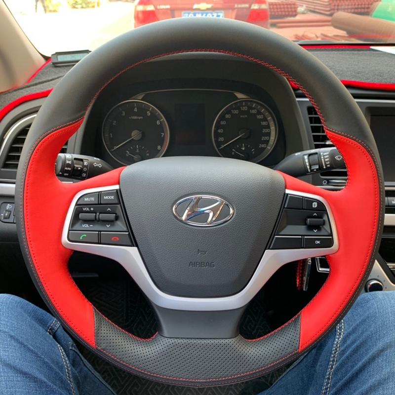 

Ручна вишивка Карбонове волокно Шкіряний Чохол на Кермо Автомобіля Для Hyundai Elantra 4 2016 2017 Solaris 2017 Accent 2018 5