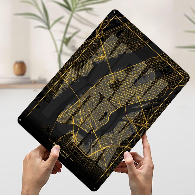 New York City Map Poster Customized Vintage Metal Signs Wall Art Retro Tin Plaque for Home Decor Living Room Decoration Bedroom
