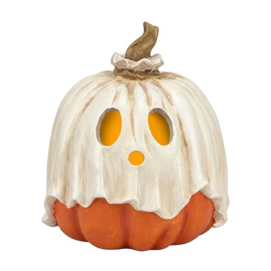 Resin Halloween Ornament Light Up Ghost Pumpkin Decoration, Vintage Detachable Lamp with Figures LED Candle for Kitchen Tabletop Mantel Party