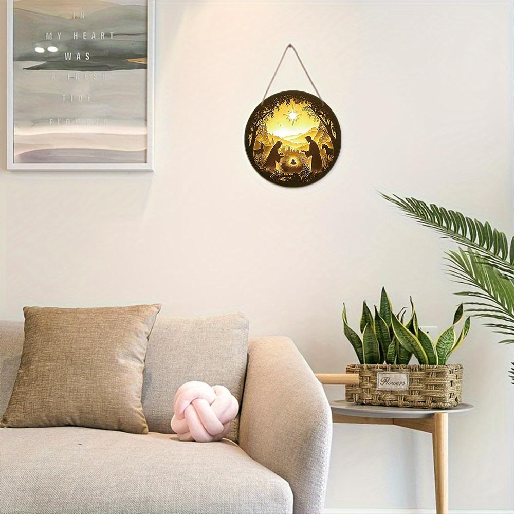 Nativity Wooden Christmas Sign - Jesus Navidad Round Sign for Front Door Wall Hanging Decor - Ideal Christmas Decoration