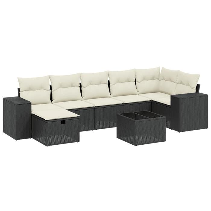 VidaXL Salon de Jardin avec Coussins 8 pcs, Canapés de Terrasse, Ensemble de Meubles de Patio, Mobilier d'Extérieur, Noir 3264442