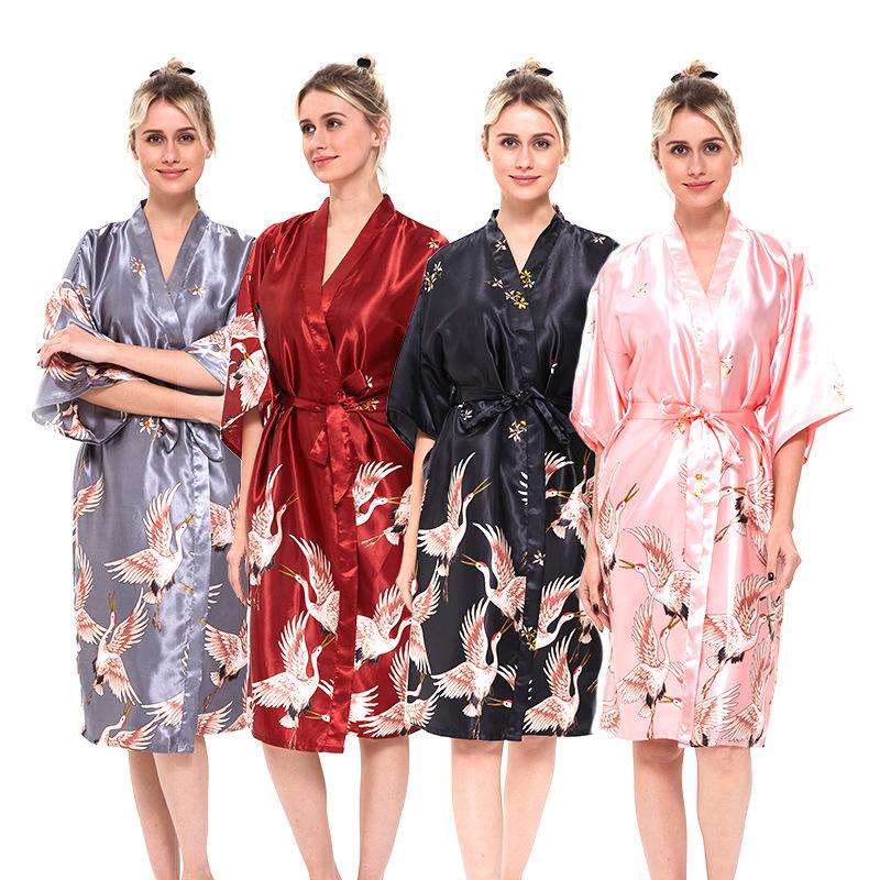 Pajamas Women's Summer Sexy Ladies Ice Silk Nightgown Medium Sleeve Large Size Bathrobe Silk Bridal Morning Gown