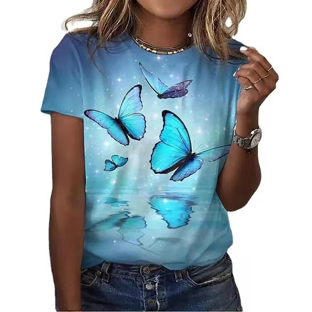

Летний топ с круглым вырезом и 3D-принтом с красочным узором из бабочек, модная повседневная женская футболка с коротким рукавом 6XL