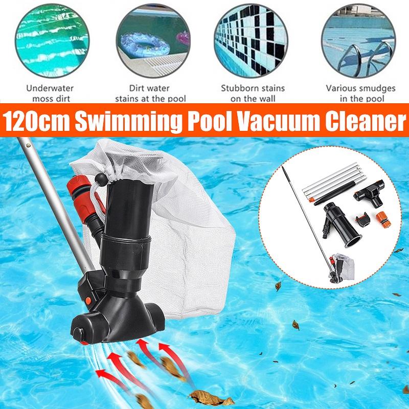 Pond Fountain Skimmer Bottom Vacuum Cleaner Brush Swimming Pool Cleaner Set With Handle Swimming Pool Cleaning Tool 120cm Silver