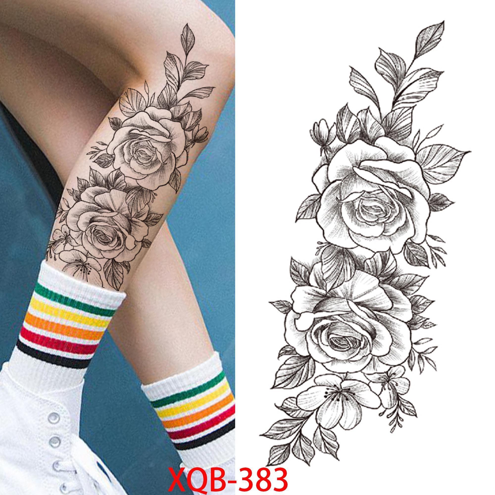 

1 ШТ. 210*114 ММ Сексуальный Цветочный Узор Временные Татуировки Черной Розы для Женщин Водонепроницаемые Поддельные Татуировки для Рук Боди-Арт Рукав Наклейка Для Тела XQB-383