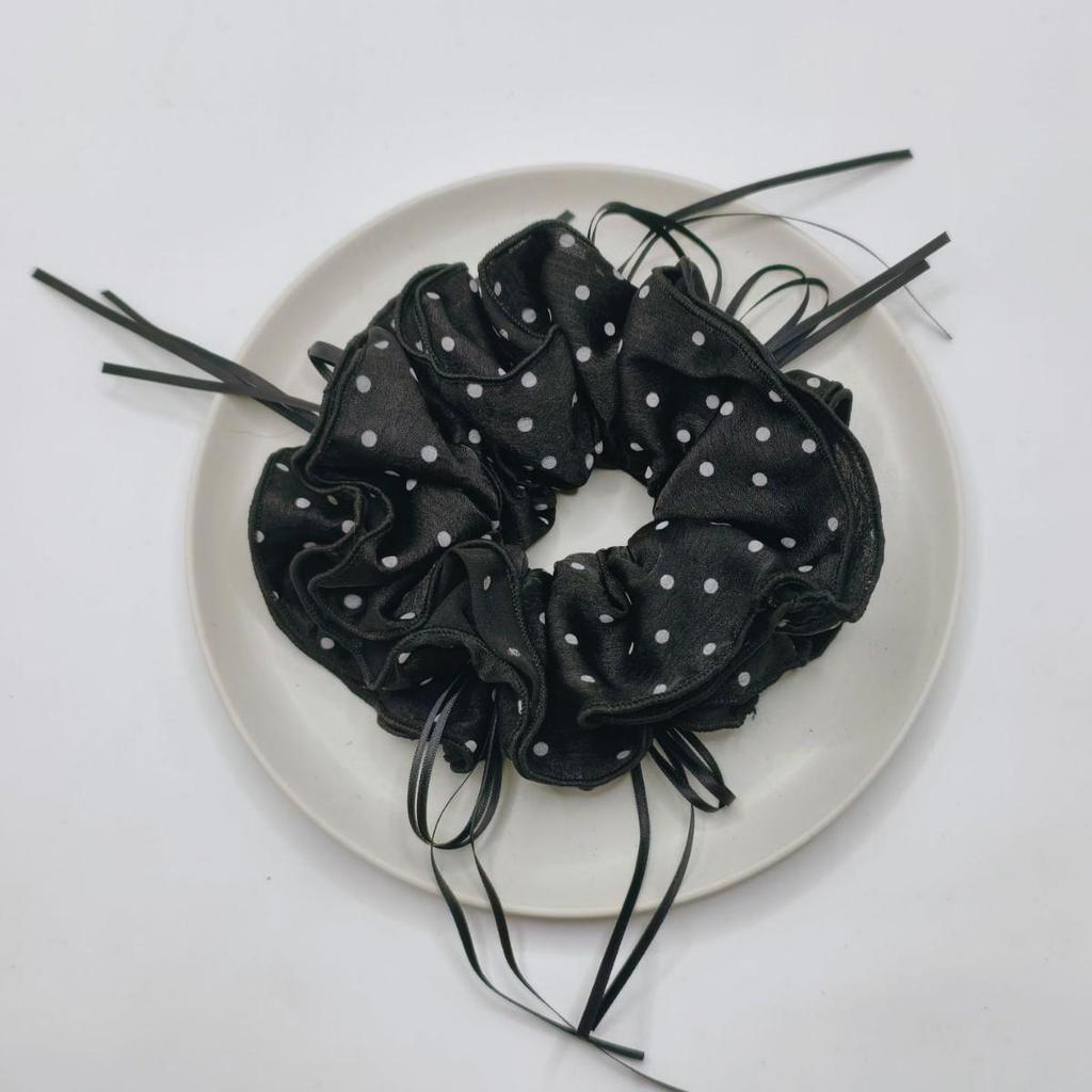Korean-Style Oversized Polka Dot Bowknot Hair Tie – Elegant Versatile Hair Accessory and Ponytail Holder