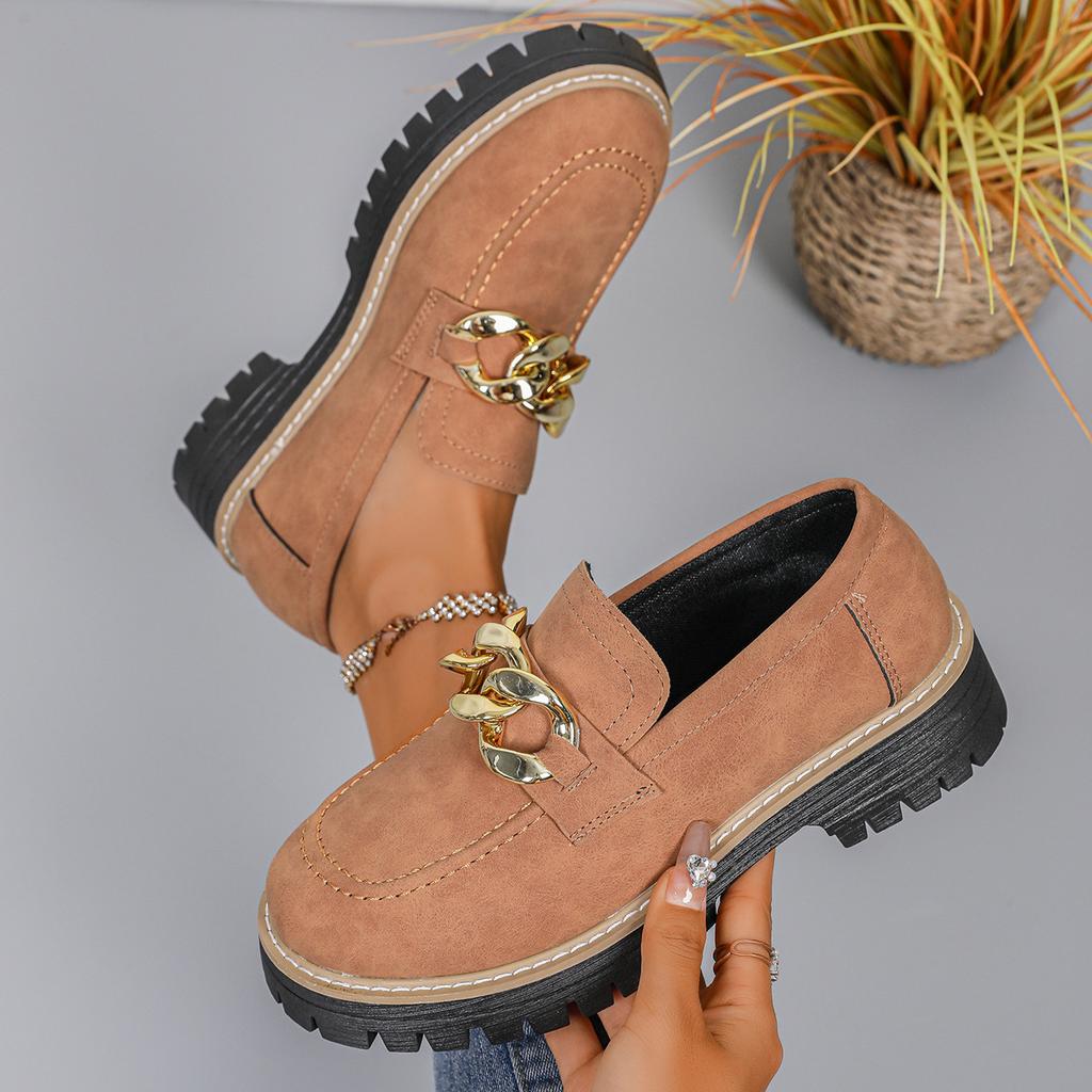 Fashion Woman Loafers Retro Autumn Ladies Large Size Frosted British Style Thick Heel Round Toe Rubber Outsole Korean Style Casual Shoes