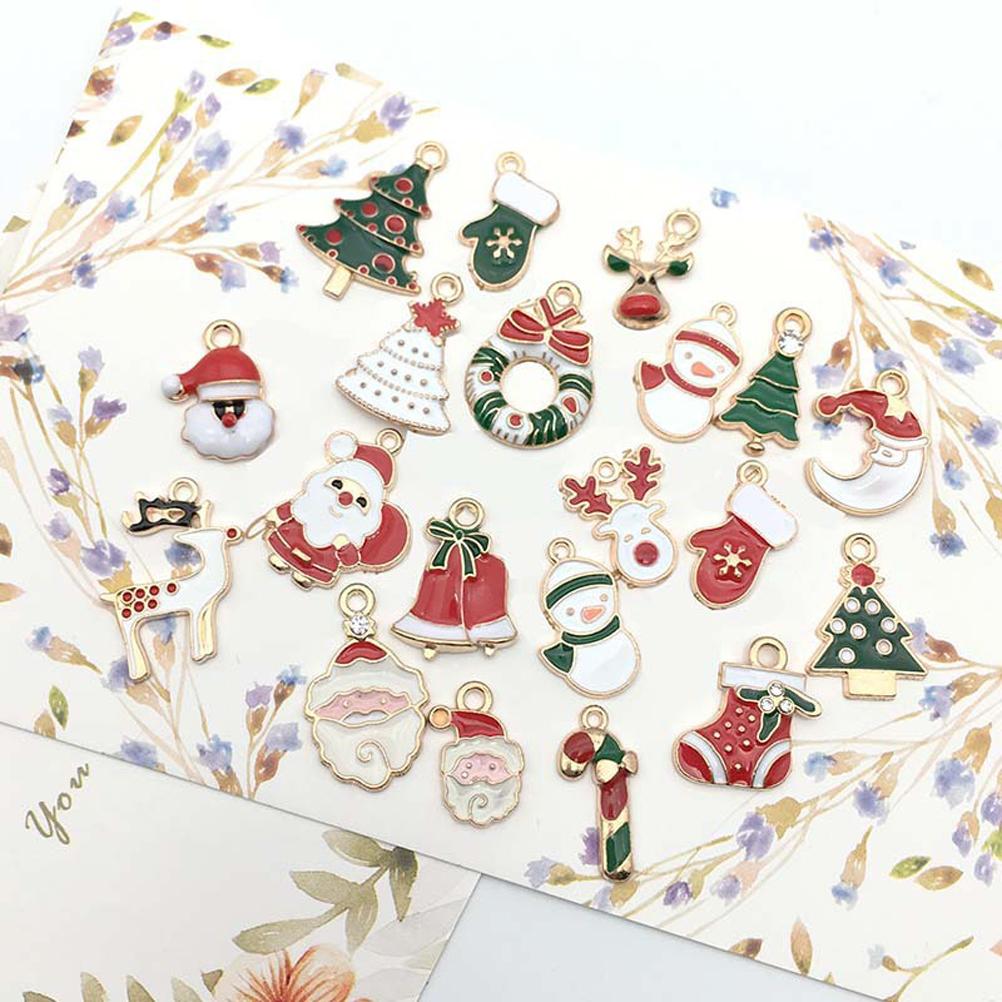 30PCS Christmas DIY Gold Plated Enamel Charm for Making Jewelry Necklaces Bracelets Earrings