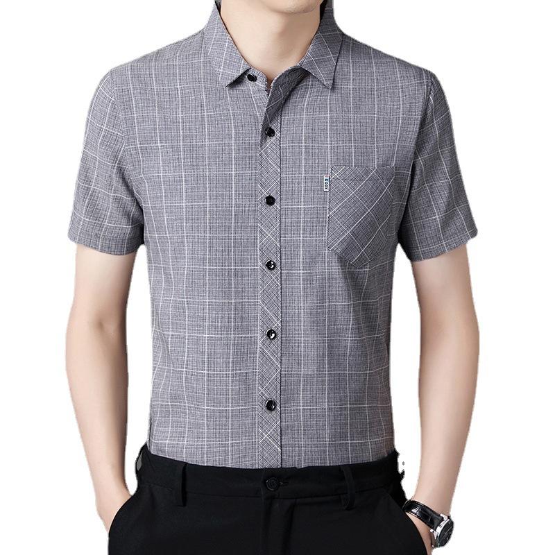Men's Summer New Men's Linen Short-sleeved Shirt Business Iron-free Top Half-sleeved