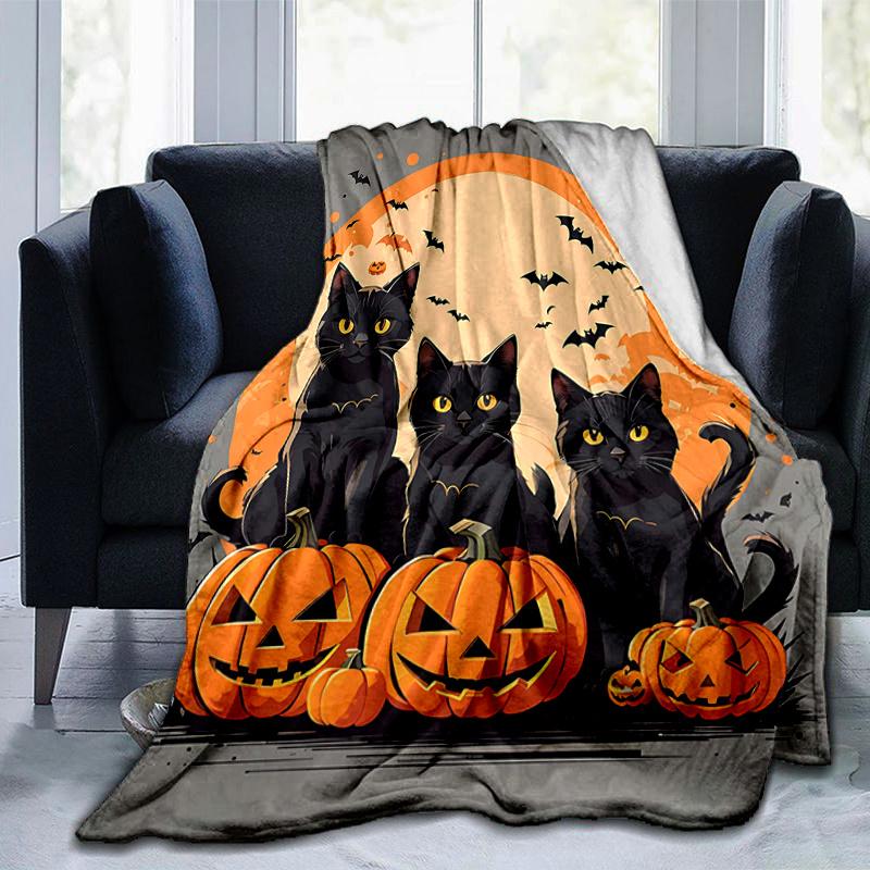 1pc Halloween Night Black Cats Blanket Softs, Warm Cozy Bedding Decorative Coverlet, Living Room, Travel, Camping, Car Blankets