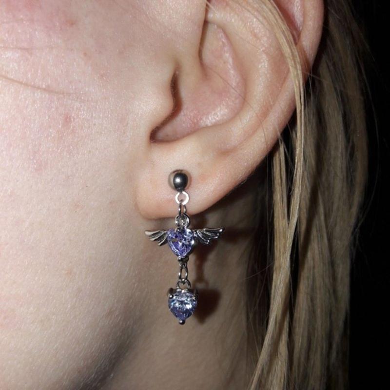 Heart Angel Wings Dangle Earrings Heart Zircon Drop Dangle Earrings Women Ear Cuff Charm Earring for Girl Valentine Gift