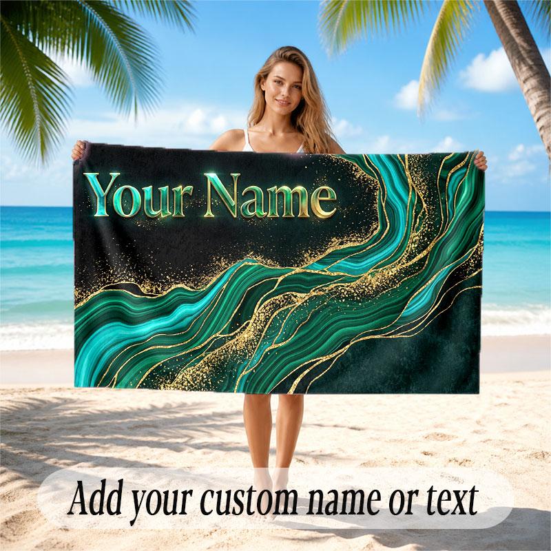 Decorative Artwork Theme Soft Beach Towel Personalized Custom Name Text Towel Portable for Beach Pool Travel