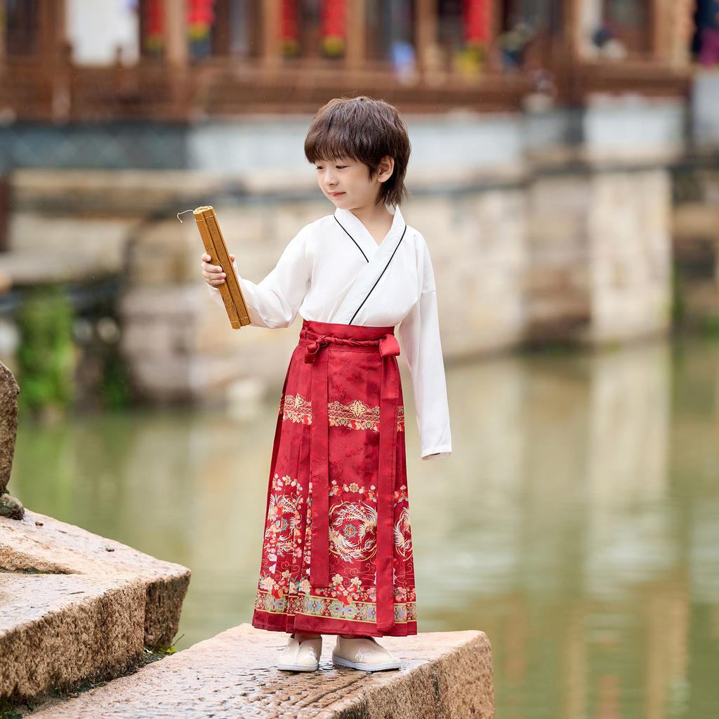Hanfu Boys' Horse Face Skirt Ancient Costume Tang Suit Top Half Skirt Set