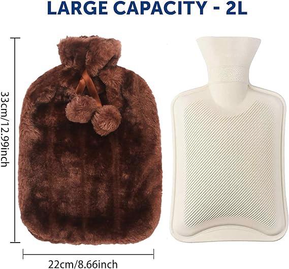 Termofor Gumowy W Pokrowcu Ogrzewacz Pluszowy 2L Brązowy Ciepły Zestaw 2S