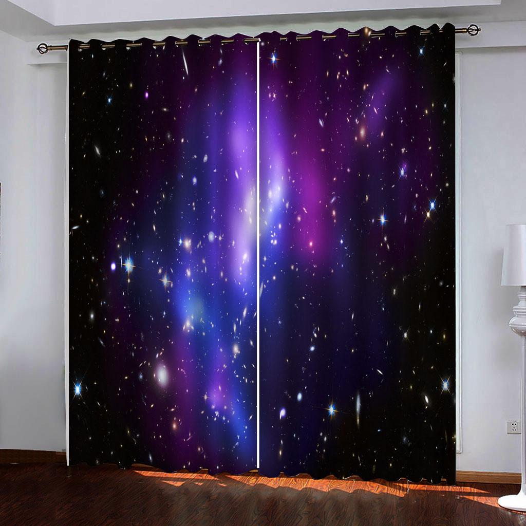 2Panels Space Galaxy Color Starry Sky Print Curtains Kids Room Bedroom Living Room Blinds Windows Curtains Grommet Top Cortinas
