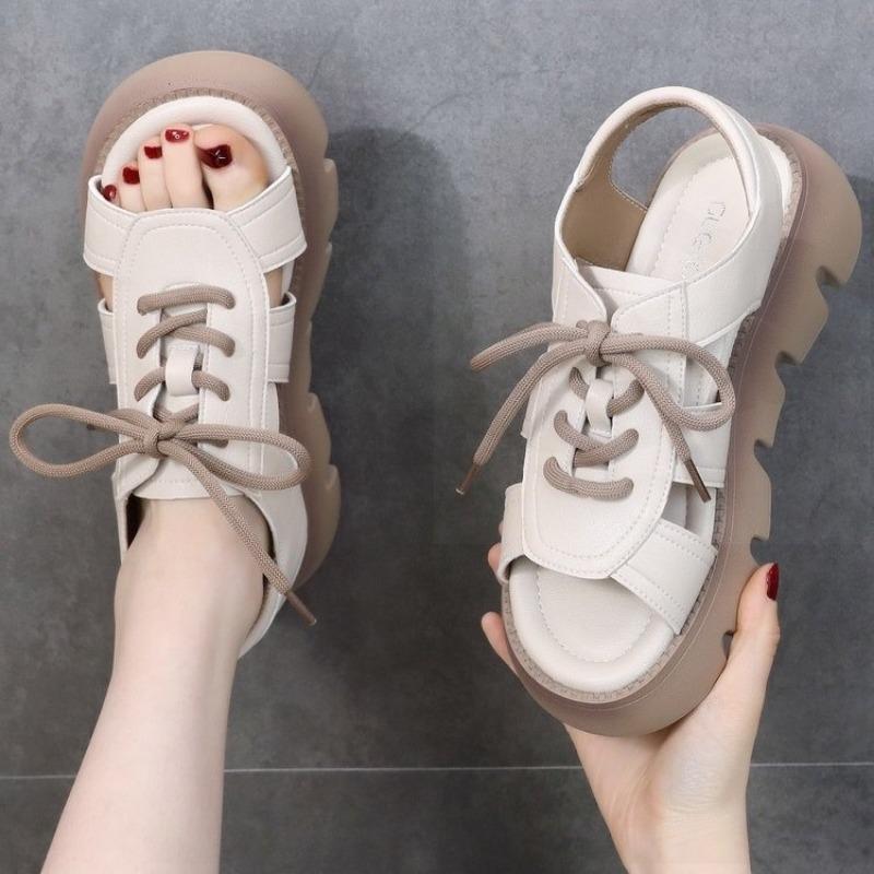 

Новый стиль обуви Обувь на толстой подошве Обувь на мягкой подошве Сандалии на среднем каблуке 40 бежевый