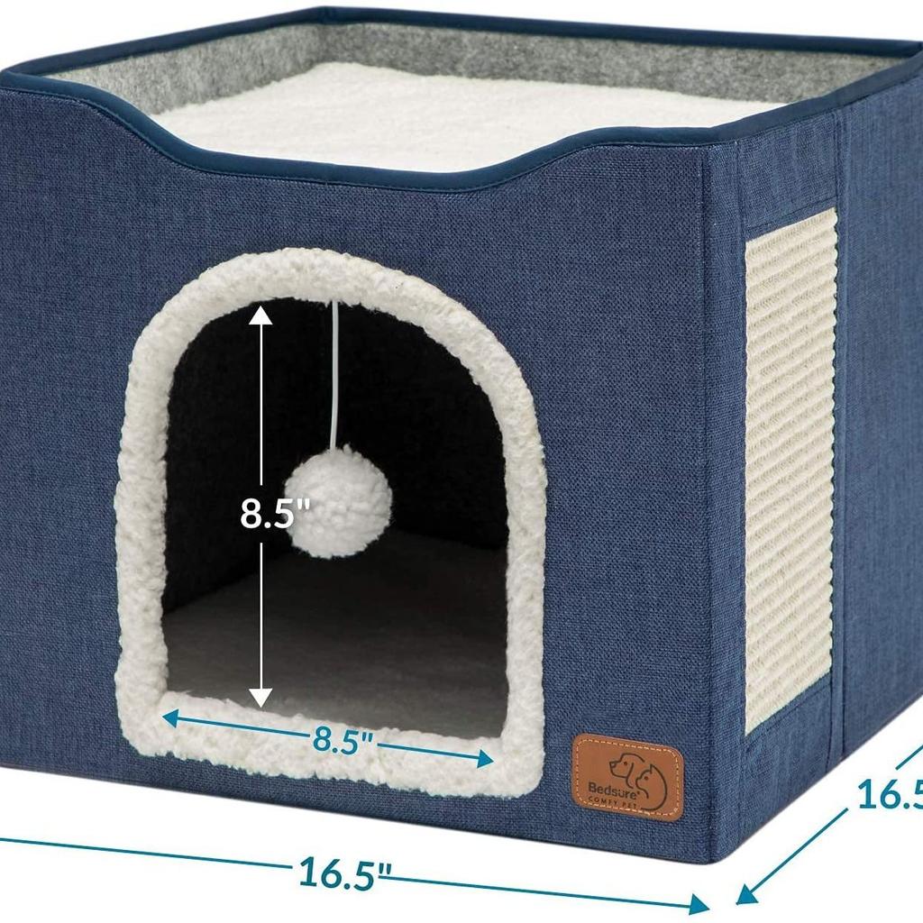 Zusammenklappbares Katzenhaus Hocker, Geschlossener Haustierversteck für Innenräume mit Hängendem Spielzeugball