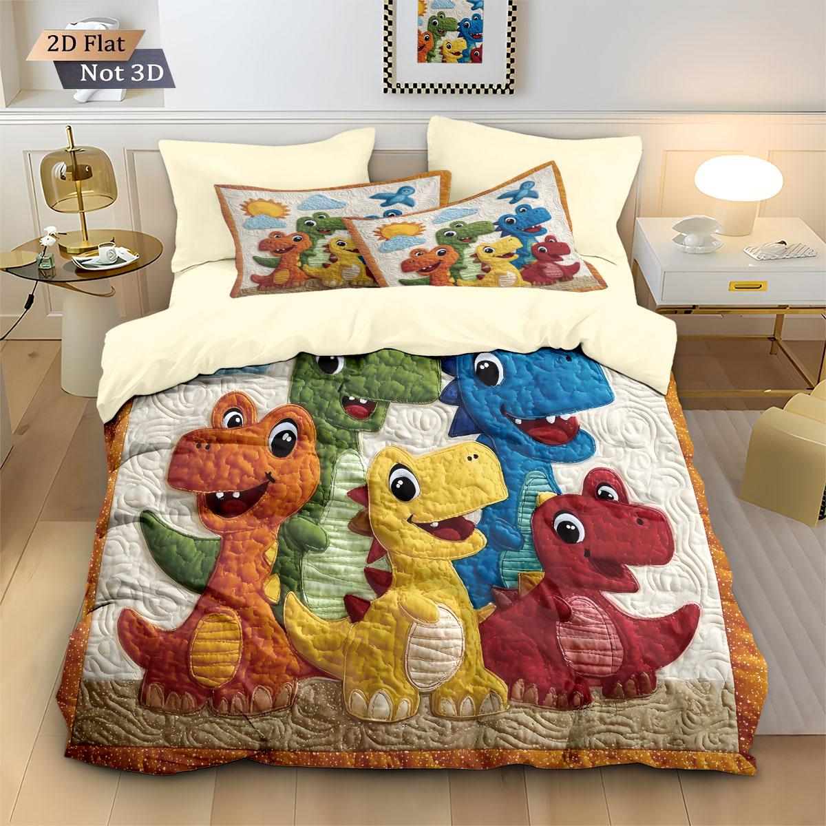 3pcs cartoon dinosaur animal print coreless down comforter set comfortable bedroom dormitory bedding decoration machine washable 135x200cm-EU-Single&set