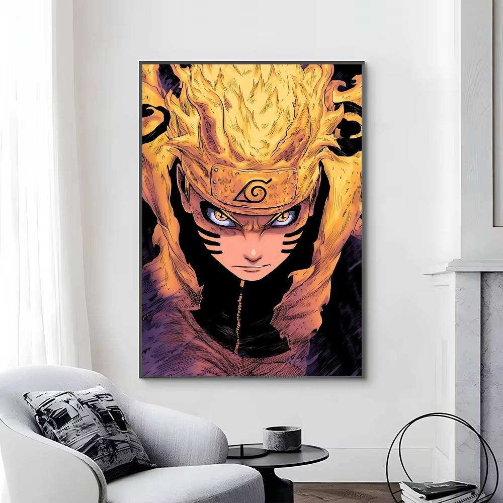 1pc Anime Characters U-Uzumaki N-Naruto posters Self-adhesive Paper Print Home Living Room Bedroom Entrance Bar Cafe Art
