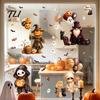 Outdoor Balcony Scene Setting 4Pcs Halloween Cartoon Window Clings, Pumpkin Ghost Scarecrow Stickers, Decorative Glass Decals for Party