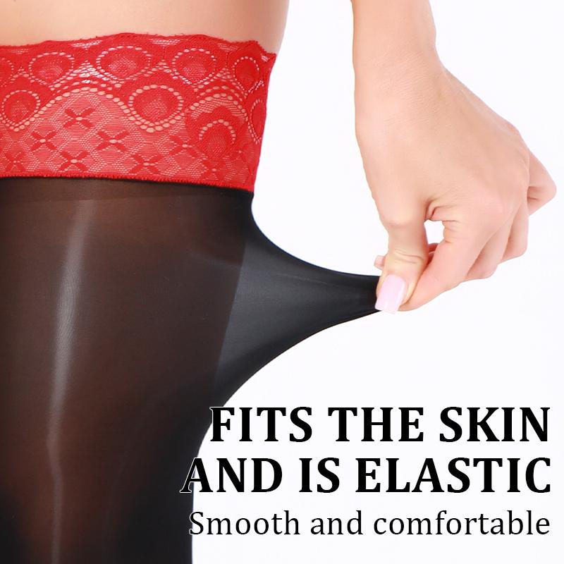 Horse Oil Added Anti-Sliding Shiny Silicone Floral Lace Sexy Stocking Party Style Hold-Up Easily Hosiery Thigh High Kneesocks