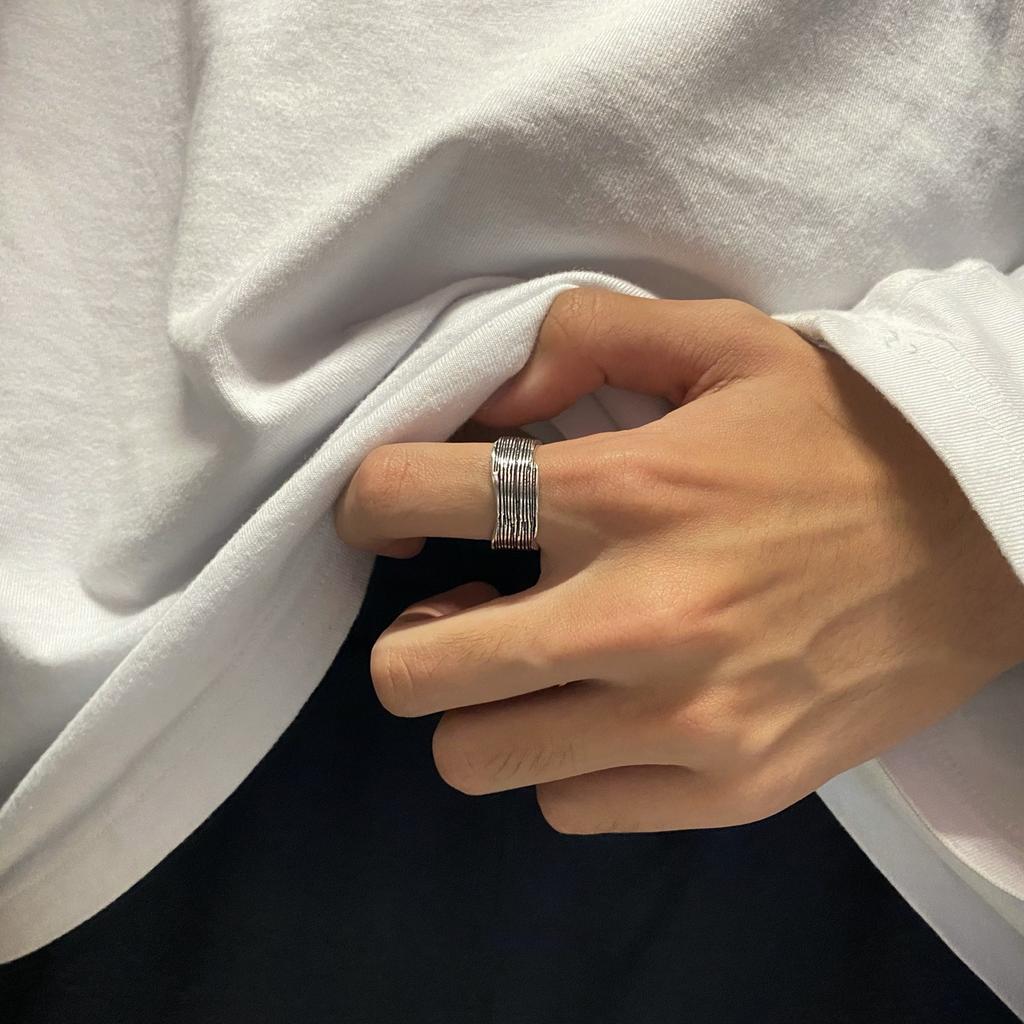 Retro Wave Traces Ring For Men Zinc Alloy Color Punk Gothic Hiphop Open Ring Trendy Accessories Handmade Copper Zircon Unisex Gift