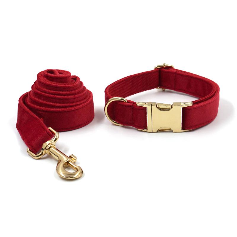 Mihala Boss Red Velvet Gold Buckle Dog Collar & Leash for Medium Dogs - Christmas Collection XL