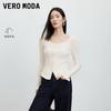 Women's Merino Wool Blend Square Neck Ruffle Floral Knit Top
