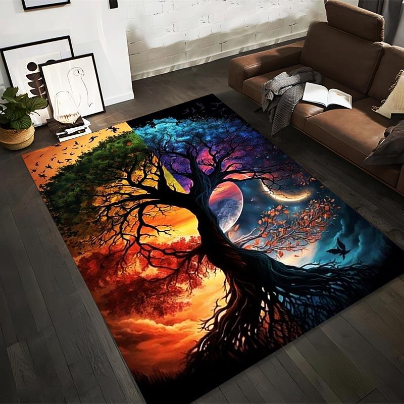 

Colorful Dual-Toned Tree Design Carpet with Moon and Sky Motif Suitable for use as an anti-slip for living room bedroom sofas 40x60cm( 15x23in )