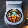Water Resistant Bathroom Wall Art Happy Halloween Toilet Sticker, Pumpkin Ghost Lid Easy Apply PVC Waterproof Decal for Home Party Decoration Peel And