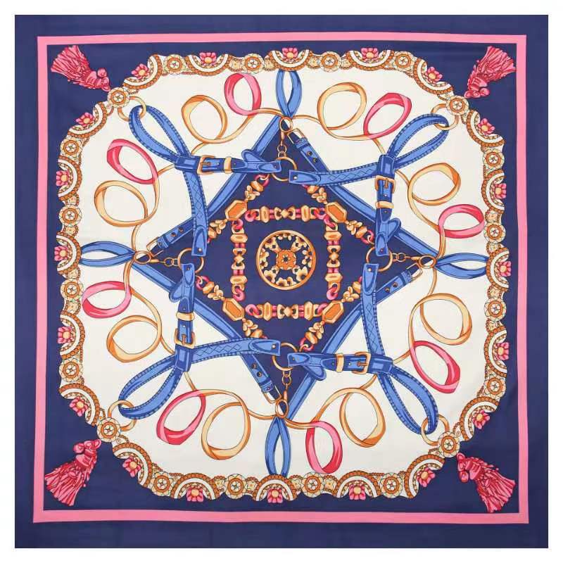 130*130cm 100% Twill Silk Scarf Women Luxury Chain Print Beach Shawl Square Bandana Kerchief Femme Fourlard Echarpes Stoles